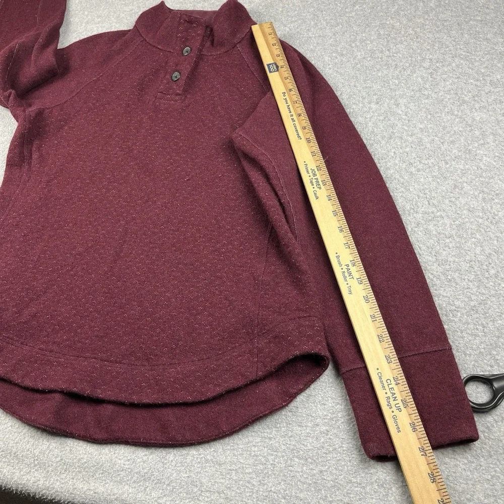 PrAna Pullover Sweater Men Large Maroon Wool Blend 1/4 Button Up Speckled